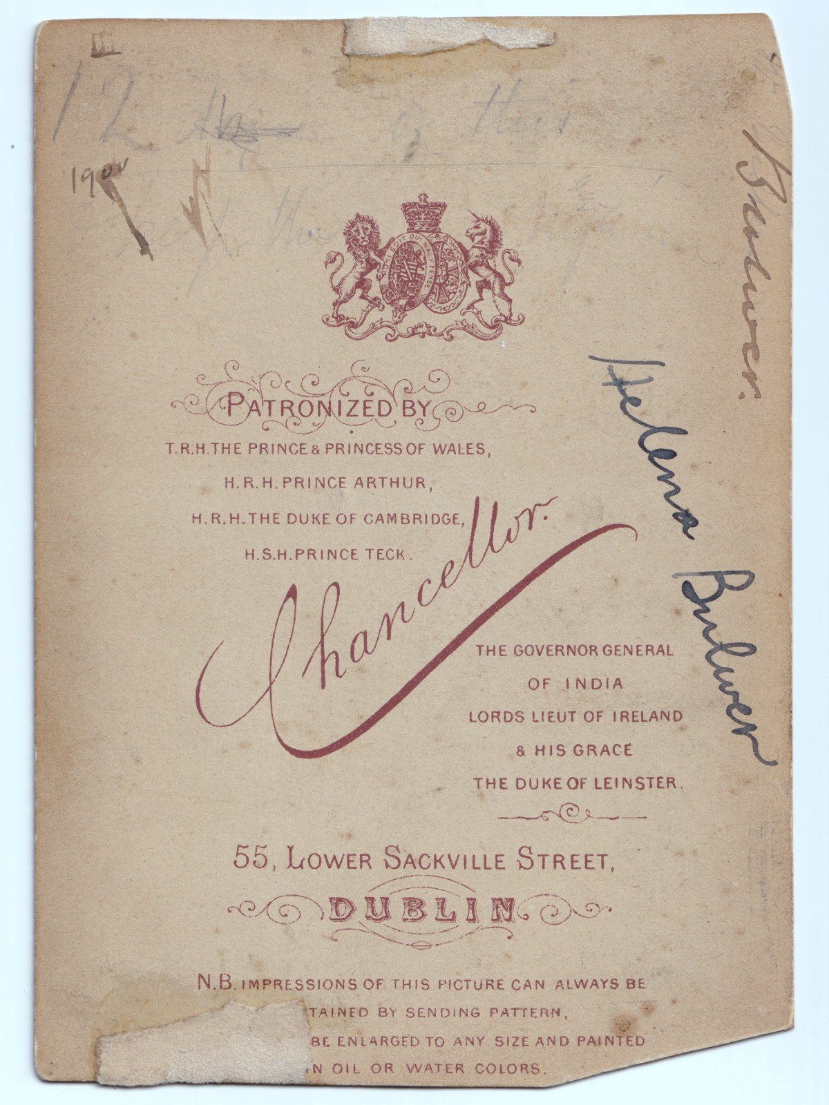 Cabinet Card: Cabinet Card: Chancellor, Dublin. Possibly Identified. HELENA BULWER.: HELENA BULWER, Bulwer: catalogue image 2