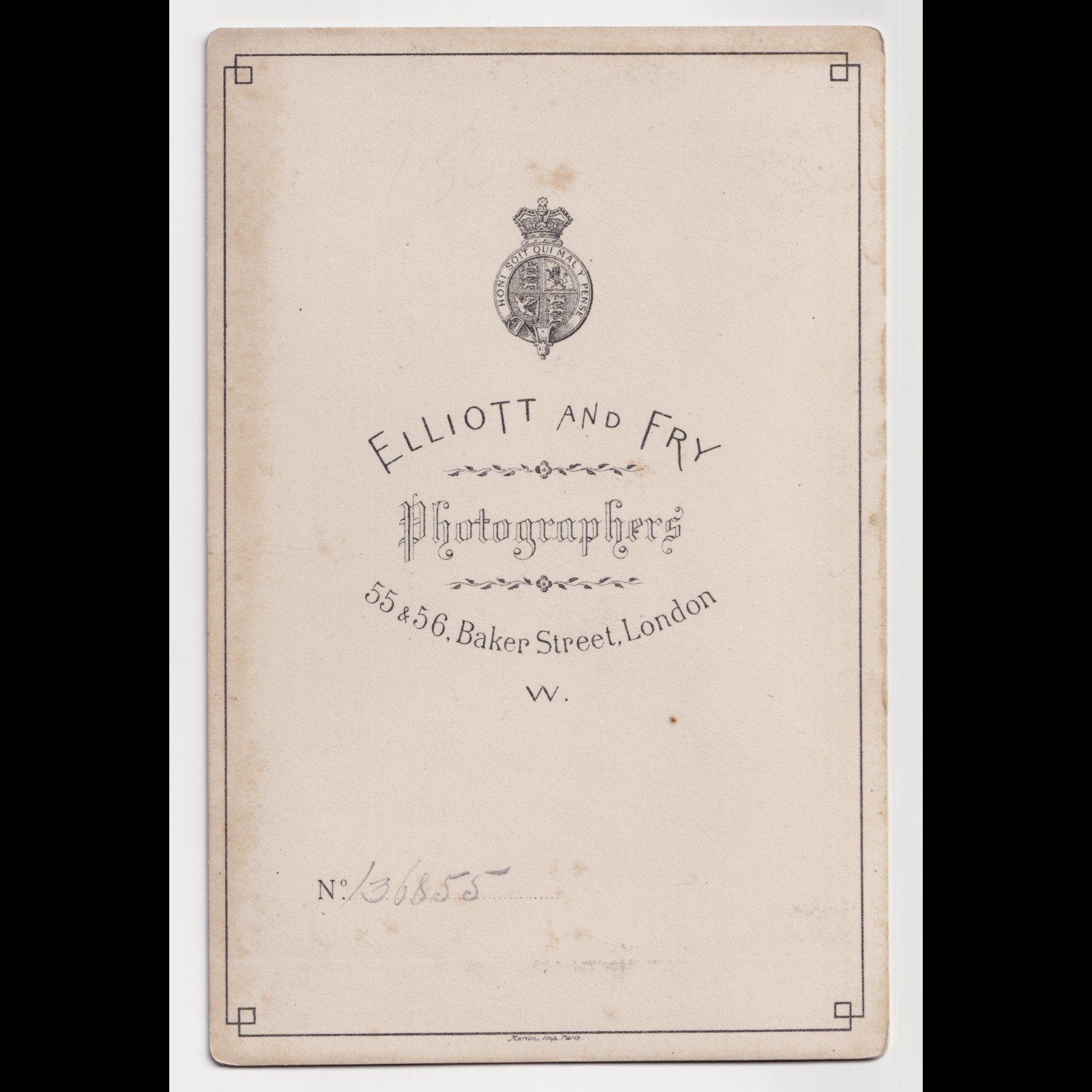 Cabinet Card: Cabinet Card: Elliott & Fry, London. Well-Dressed Man, with Full Moustache.: catalogue image 3