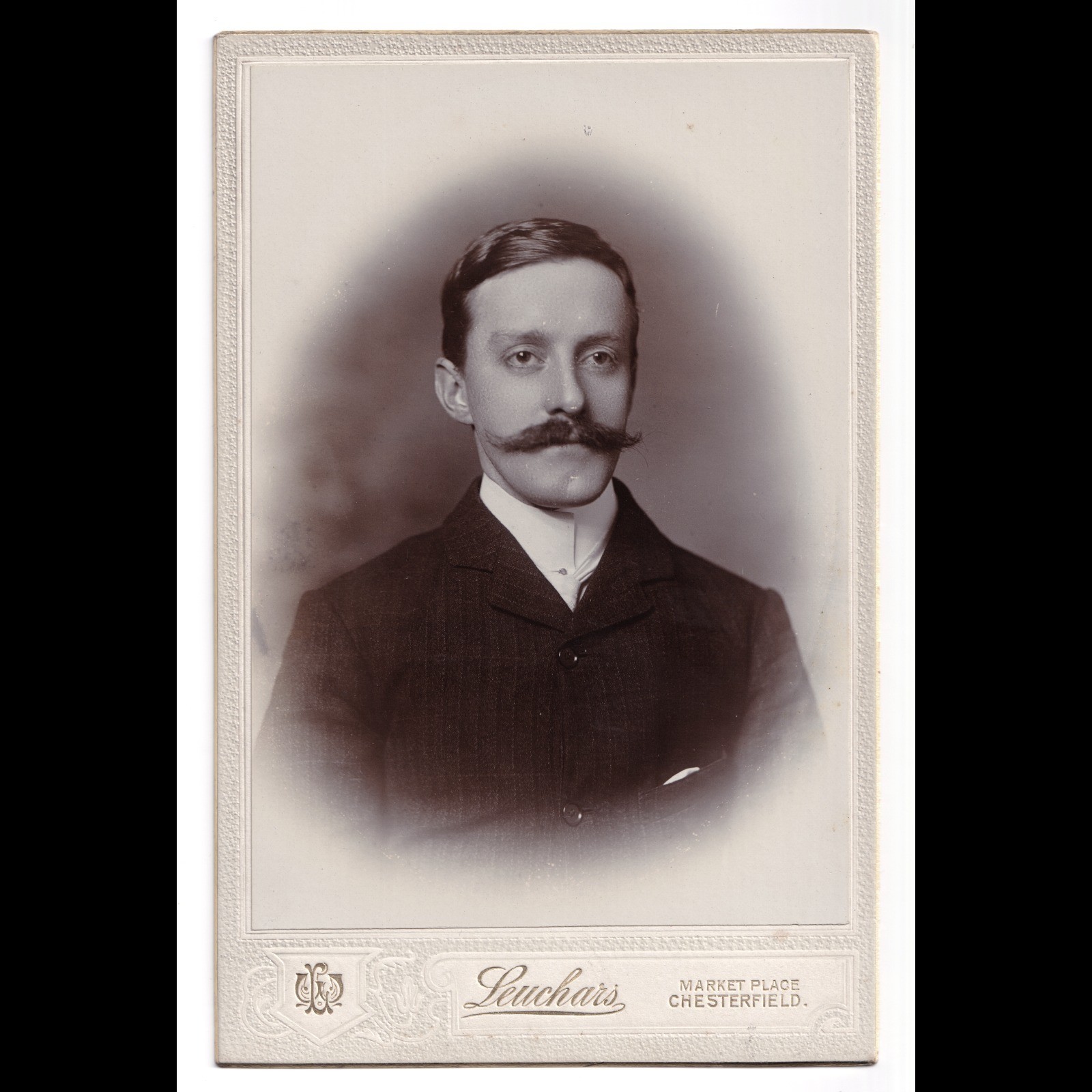 Cabinet Card: Cabinet Card: Leuchars, Chesterfield. Smart Young Man, Shaped Moustache.: catalogue image 1