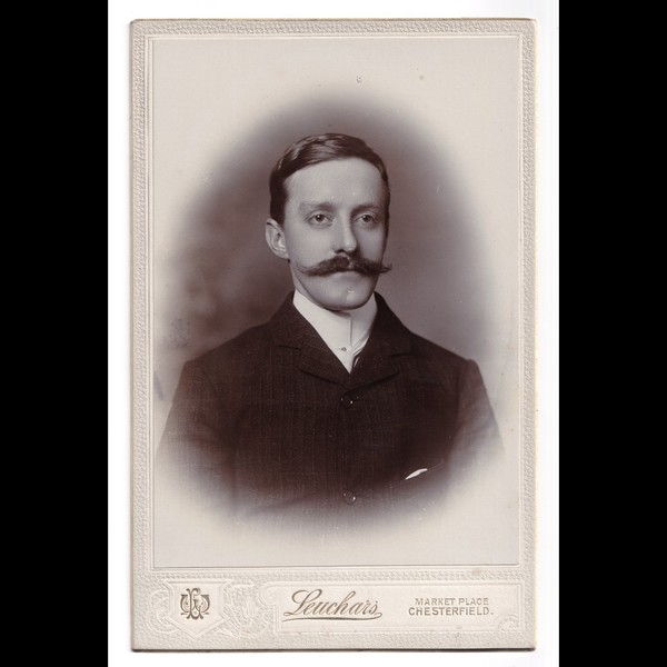 Cabinet Card: Cabinet Card: Leuchars, Chesterfield. Smart Young Man, Shaped Moustache.: catalogue image 1