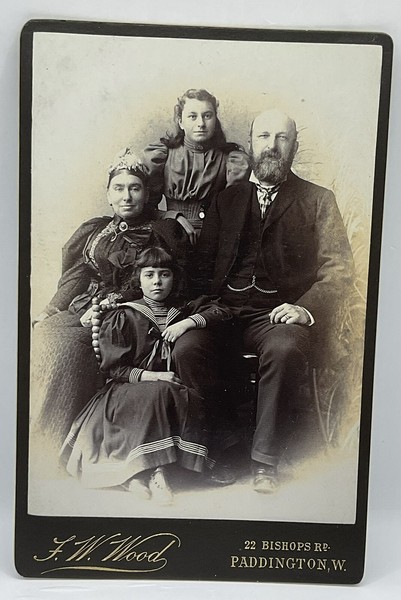 Cabinet Card: Cabinet Card: Man, Woman, and Children, Family Portrait. F W Wood, Paddington: catalogue image 1