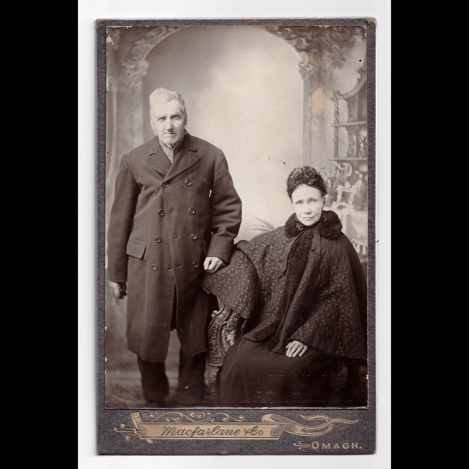 Cabinet Card: Cabinet Card: Omagh, Macfarlane & Co Card, Older Man and Woman.: catalogue image 1