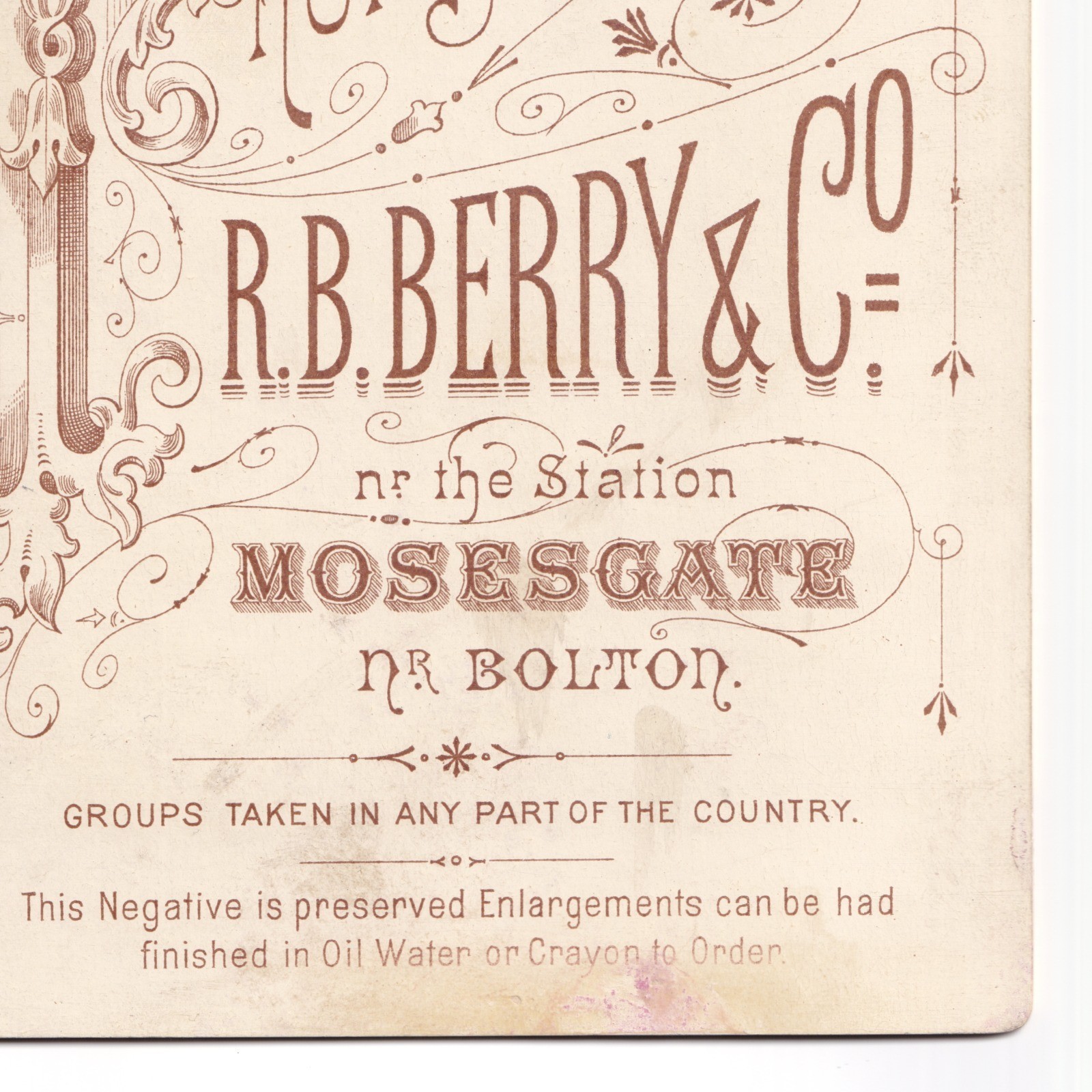 Cabinet Card: Cabinet Card, R.B. Berry & Co, Mosesgate, Nr. Bolton. Older Man and Woman.: catalogue image 12
