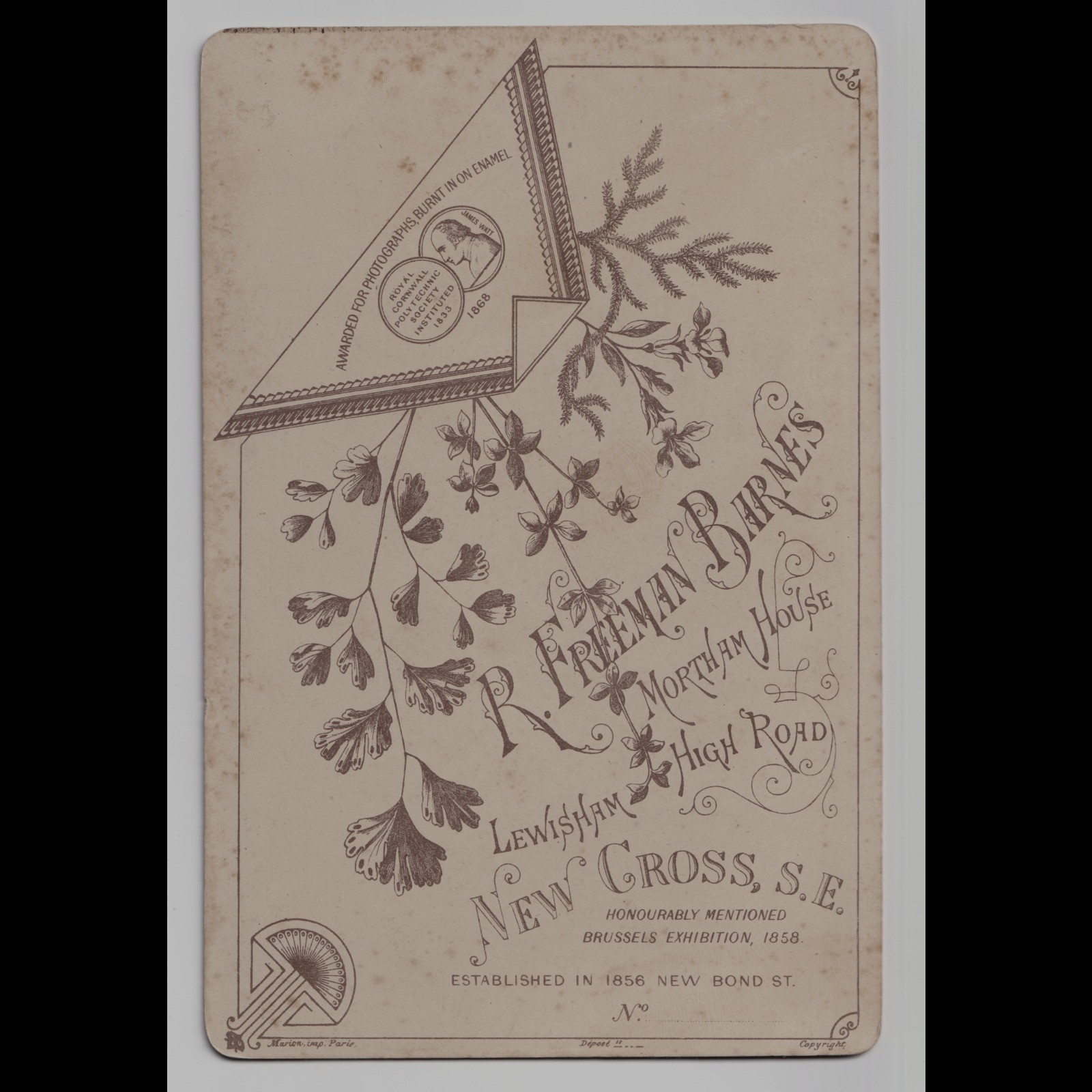 Cabinet Card: Cabinet Card: R. Freeman Barnes Card, New Cross. Bearded Man, Seated.: catalogue image 14