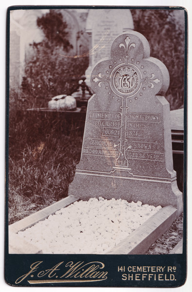 Cabinet Card: Cabinet Card: Sheffield Card. Gravestone for Brown Family Name.: catalogue image 1