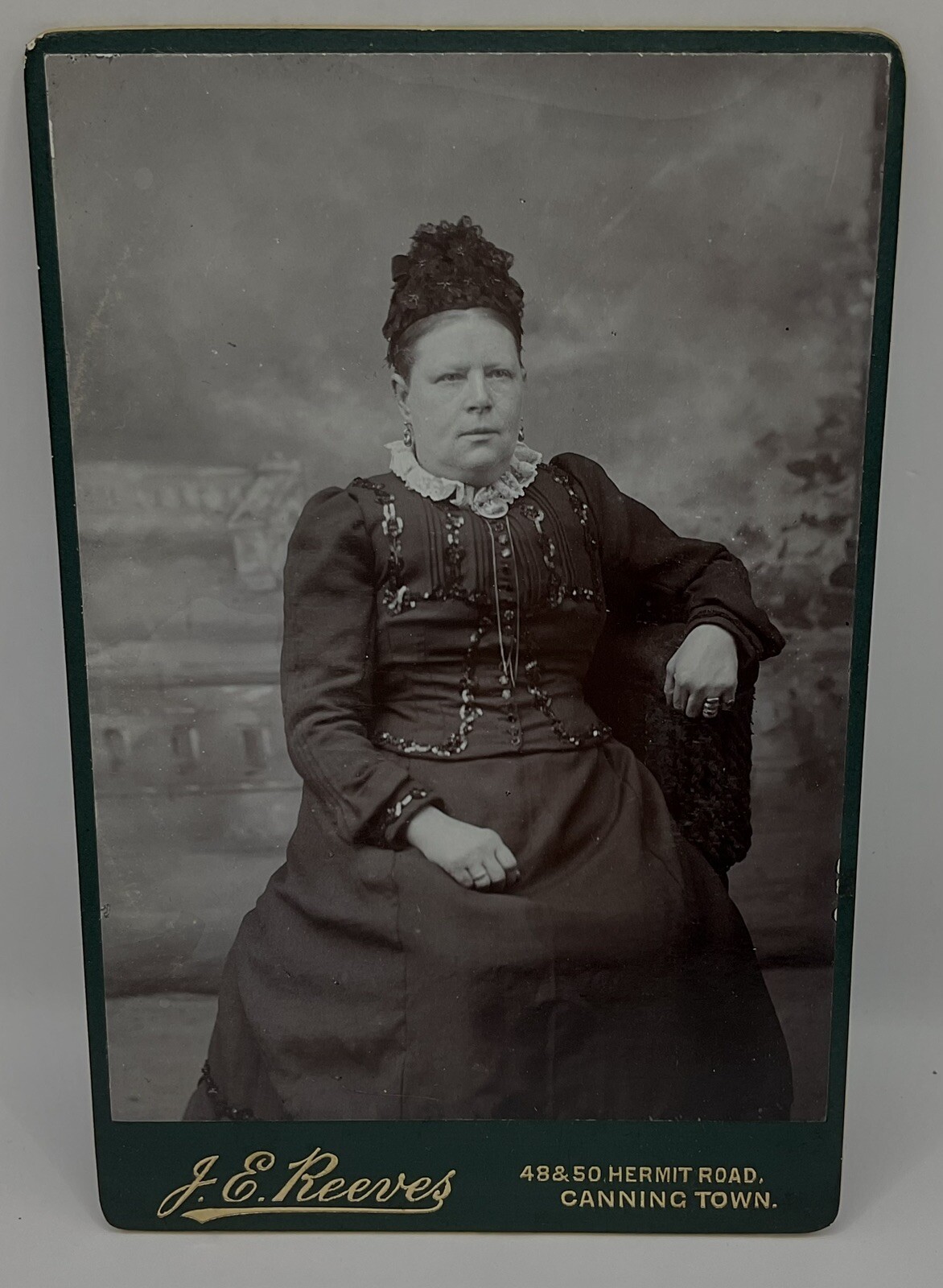 Cabinet Card: Cabinet Card: Woman in Dark Outfit and Hat. REEVES, Canning Town.: catalogue image 1