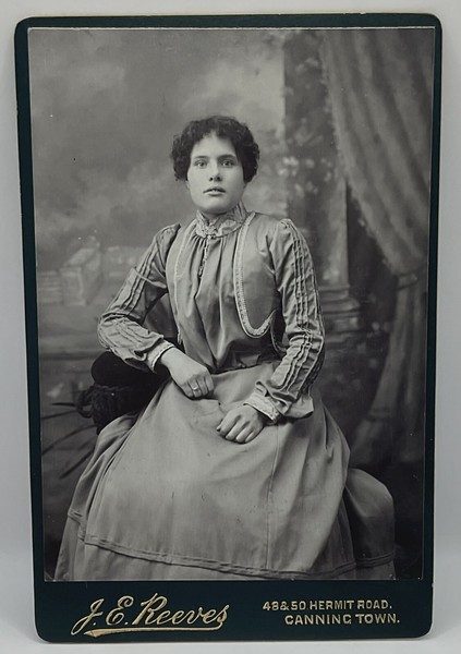 Cabinet Card: Cabinet Card: Woman with Curly Bob Styled Hair, REEVES, Canning Town.: catalogue image 1
