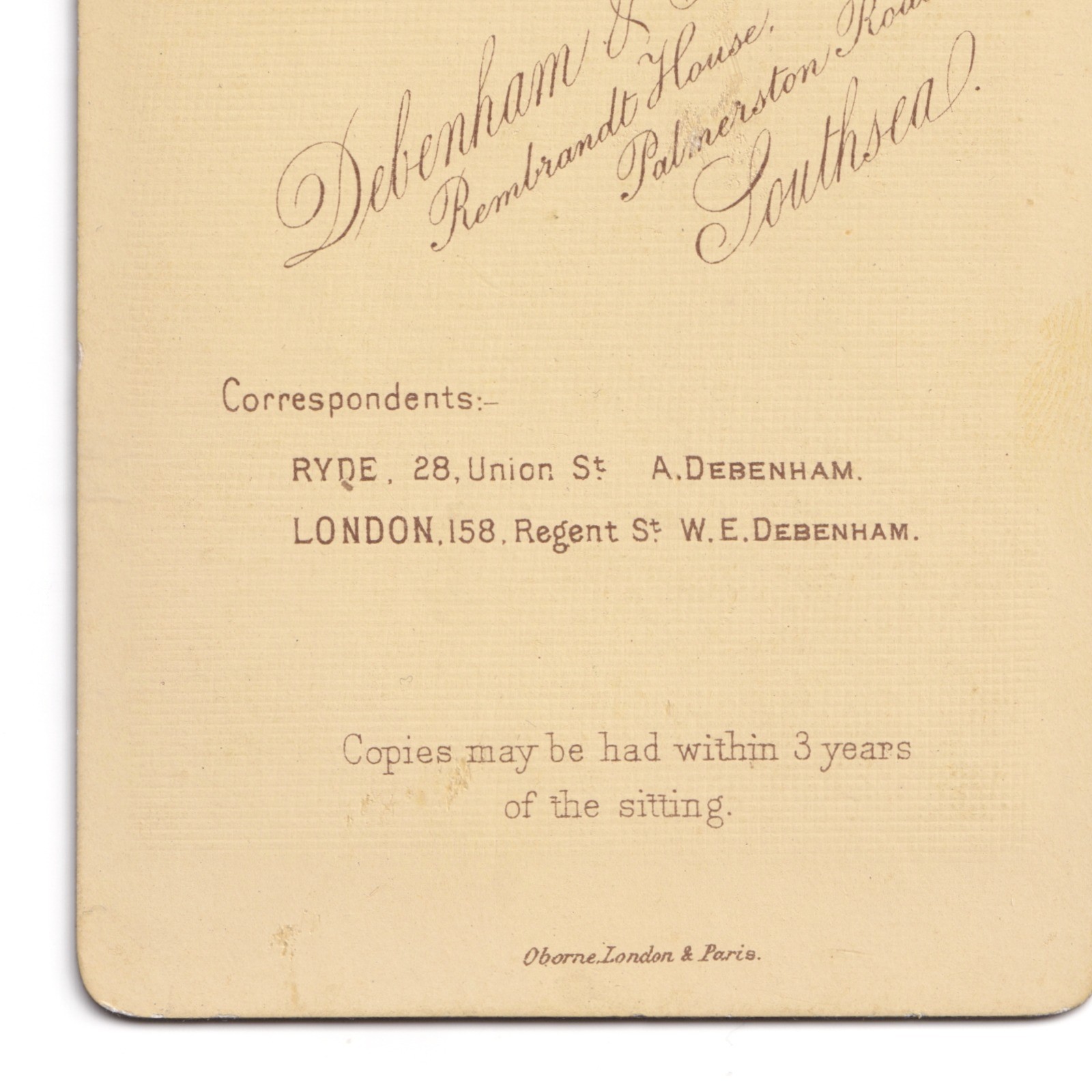CDV: CDV, Child in Sailor Uniform. Debenham & Co Card, Southsea.: catalogue image 16