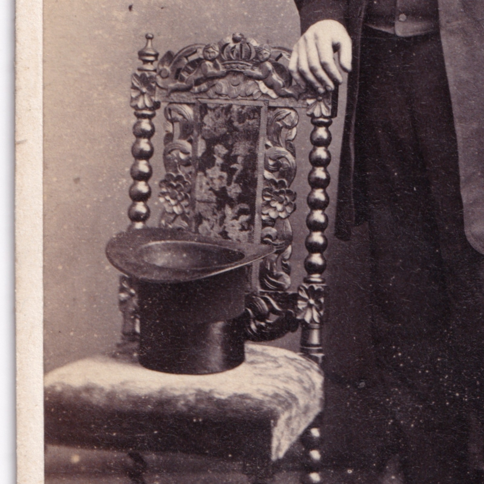 CDV: CDV, Man in Formal Dress, Top Hat, Ornate Chair, London School of Photography.: catalogue image 7