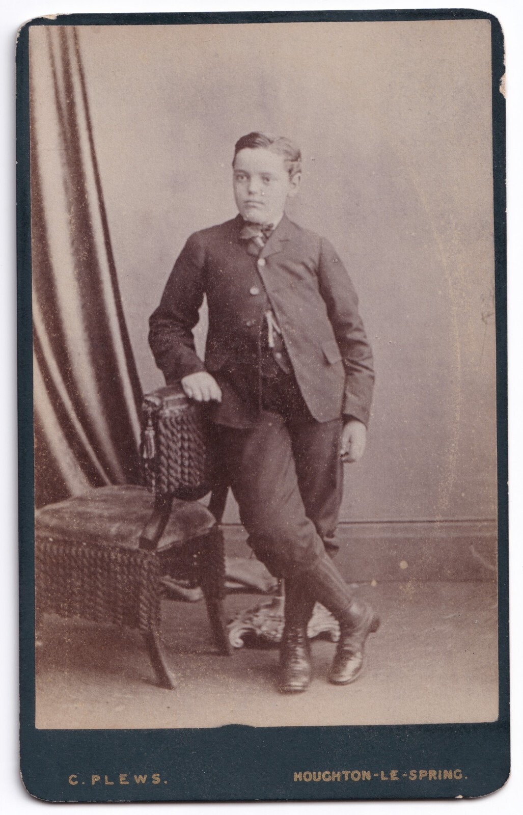 CDV: CDV: Portrait of a Boy with a Chair. C. Plews, Houghton Le Spring Card.: catalogue image 1