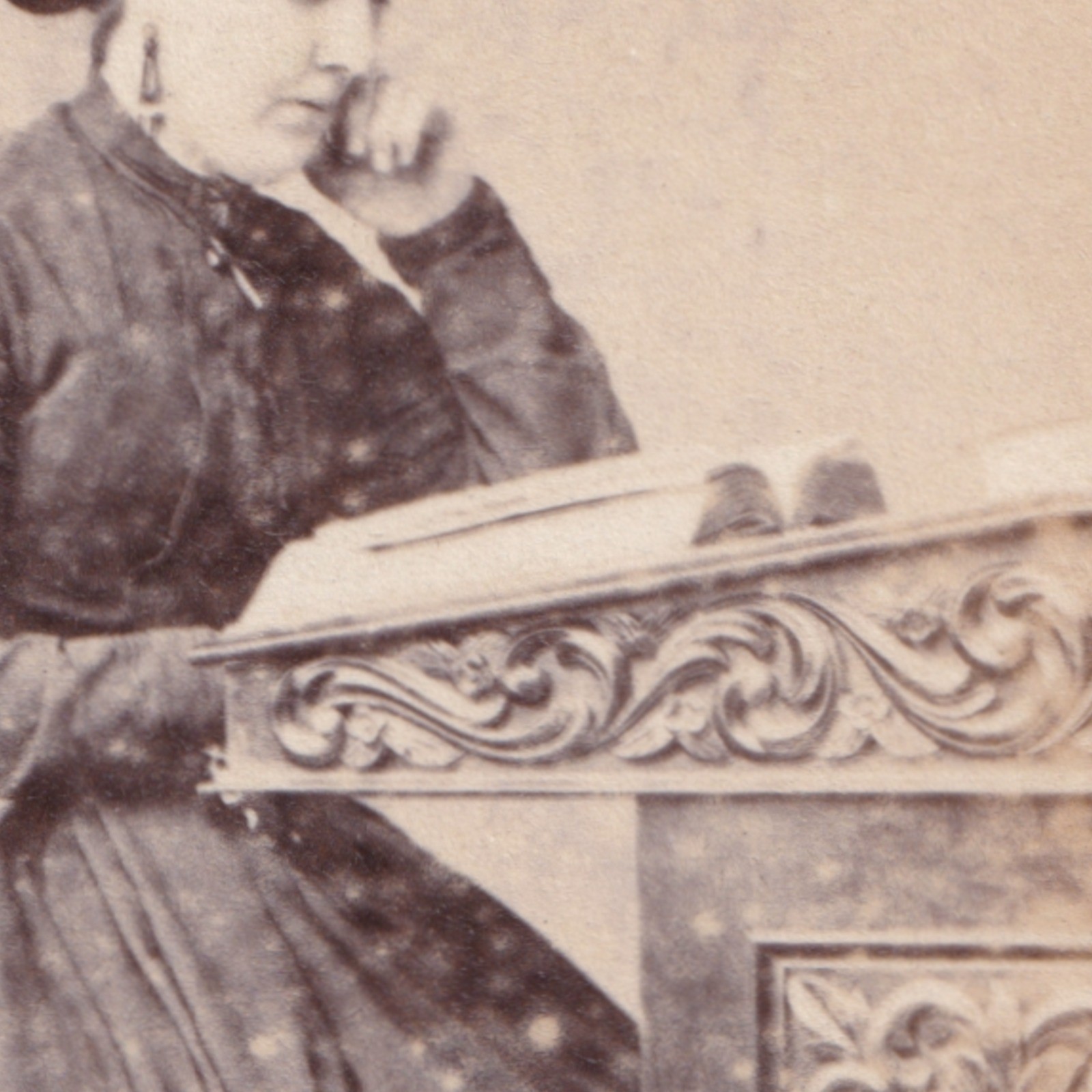 CDV: CDV: Thomas Ayers Card, Yarmouth. Seated Woman, Full Dress, Reading. Ornate Desk: catalogue image 3