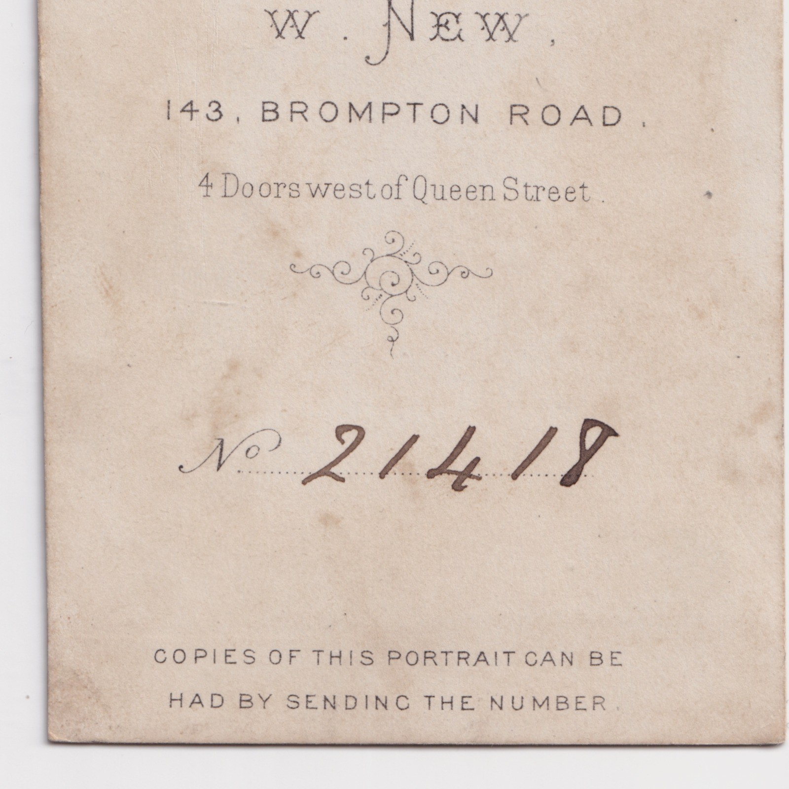CDV: CDV: W. New Card, Brompton Road. Seated Man, Possibly a John Callaghan.: catalogue image 12