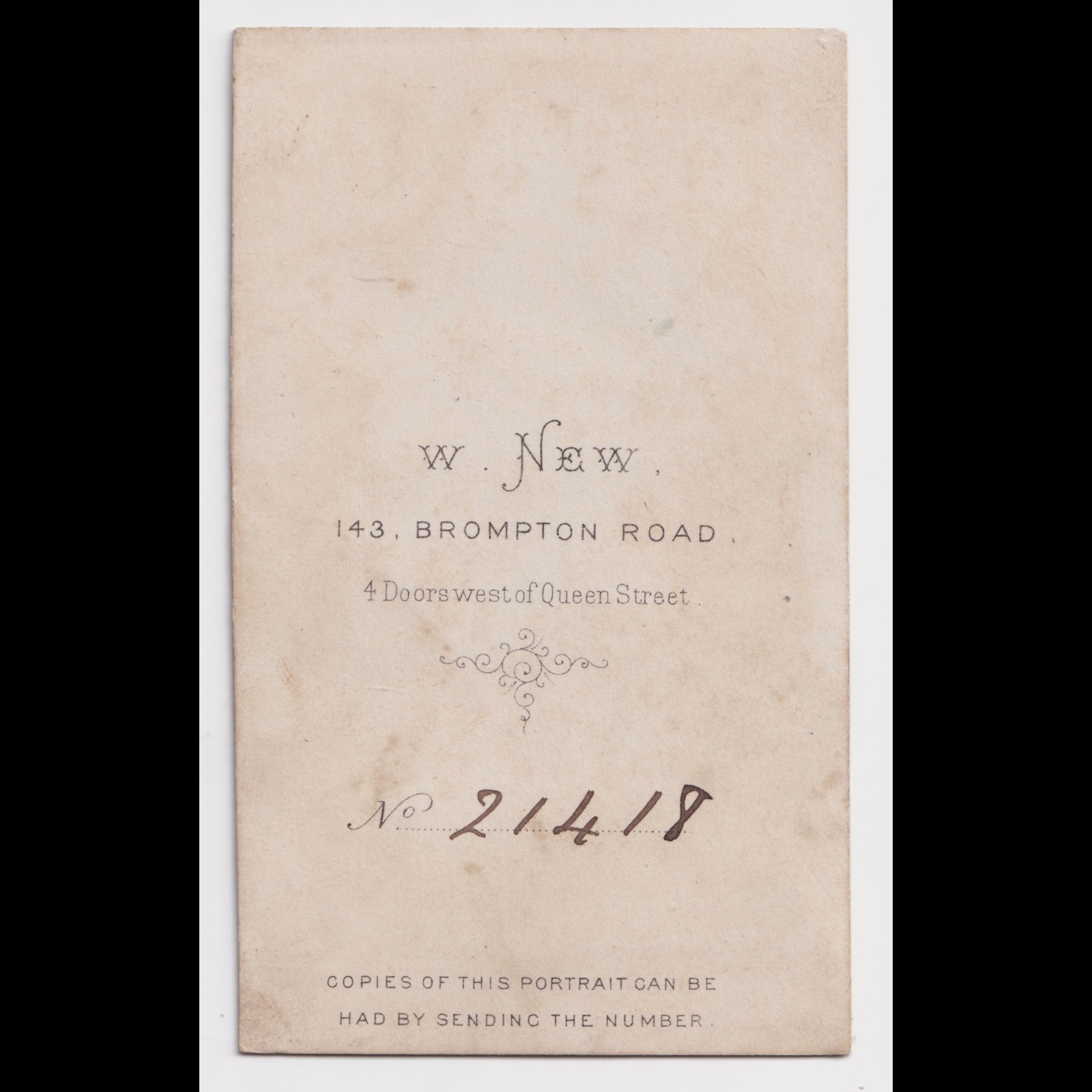 CDV: CDV: W. New Card, Brompton Road. Seated Man, Possibly a John Callaghan.: catalogue image 8