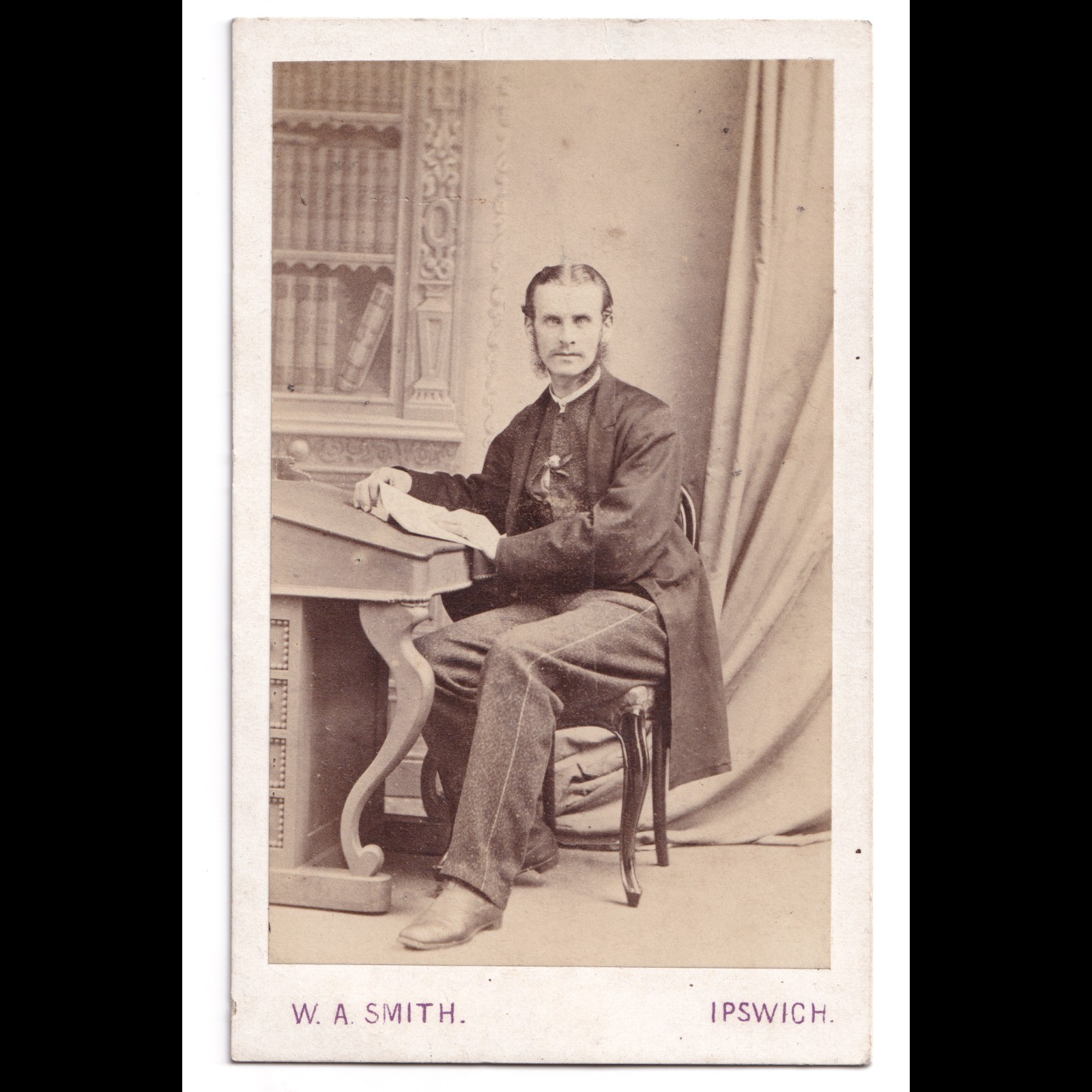 CDV: CDV: Walter Smith Card, Ipswich. Man sat at Desk.: catalogue image 1
