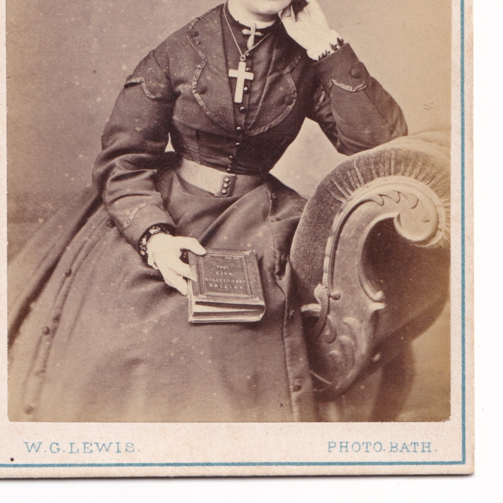 CDV: CDV, Woman Wearing Large Cross, Holding BRITISH ASSOCIATION BATH Book. W.G Lewis: catalogue image 6