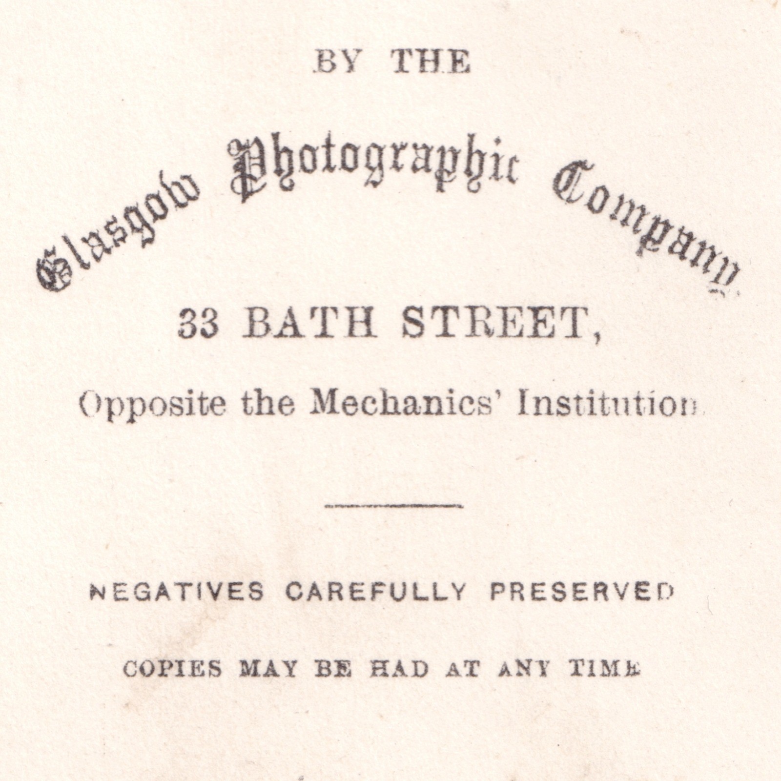 CDV: CDV: Young Female, Glasgow Photographic Company. 33 Bath Street.: catalogue image 3