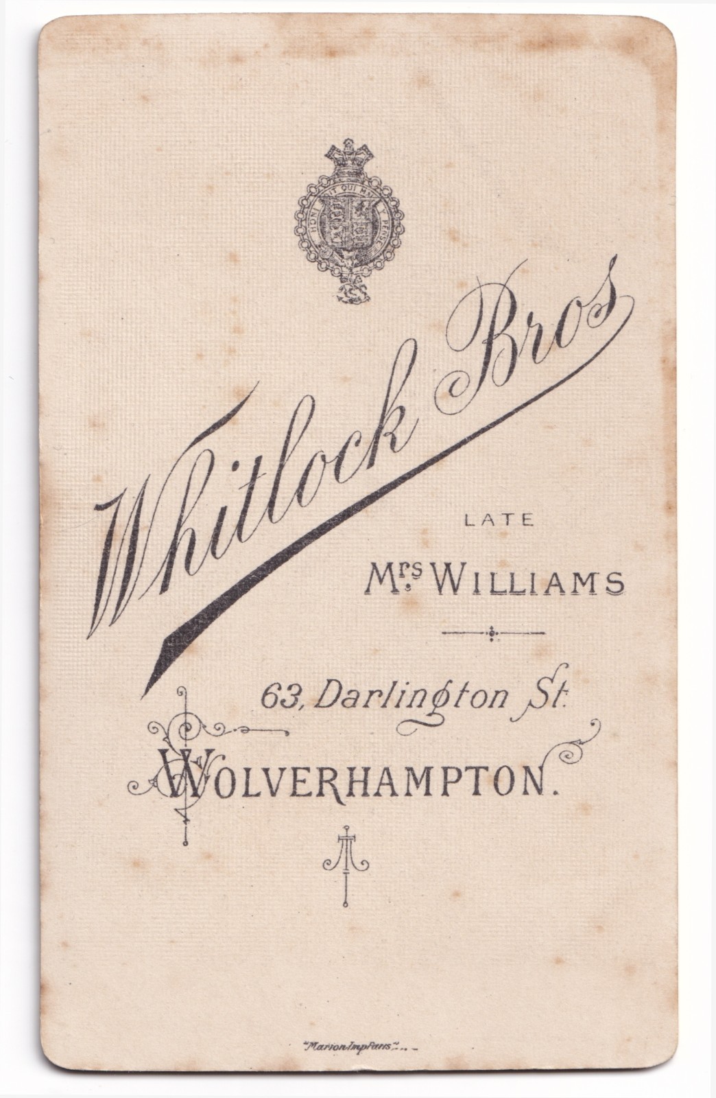 CDV: CDV: Young Woman Off-Camera Gaze. Whitlock Bros Wolverhampton: catalogue image 2