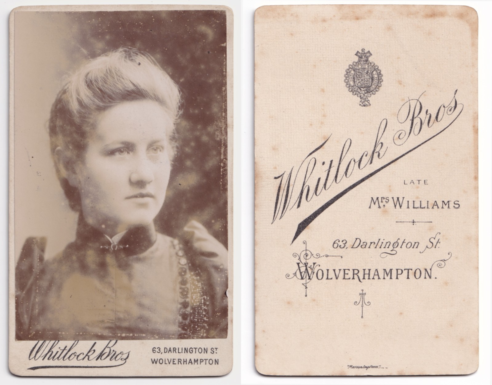 CDV: CDV: Young Woman Off-Camera Gaze. Whitlock Bros Wolverhampton: catalogue image 3