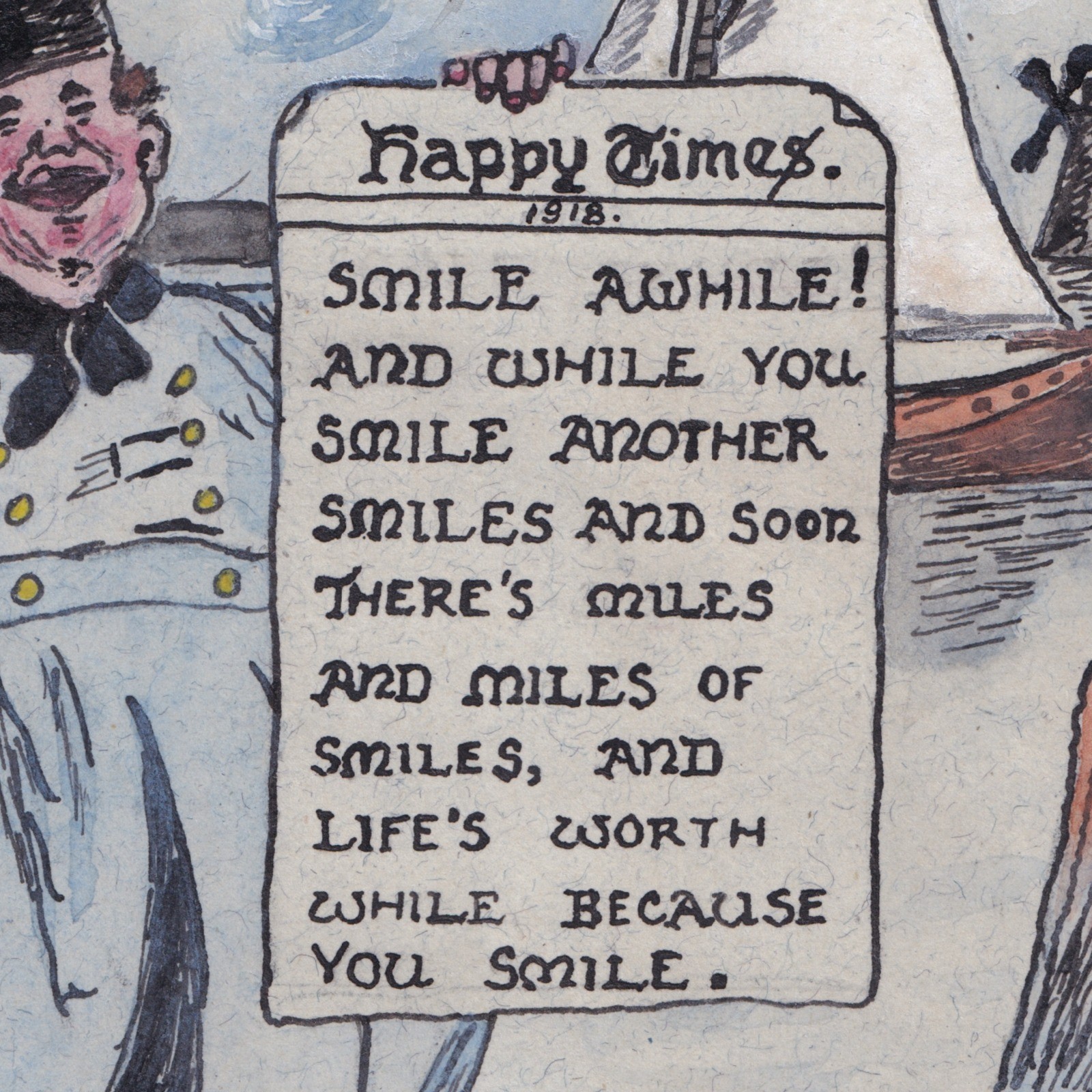 Ephemera: Old Illustration, Happy Times 1918, Smile Awhile, Cartoon of a Dutch-Style Man: catalogue image 2
