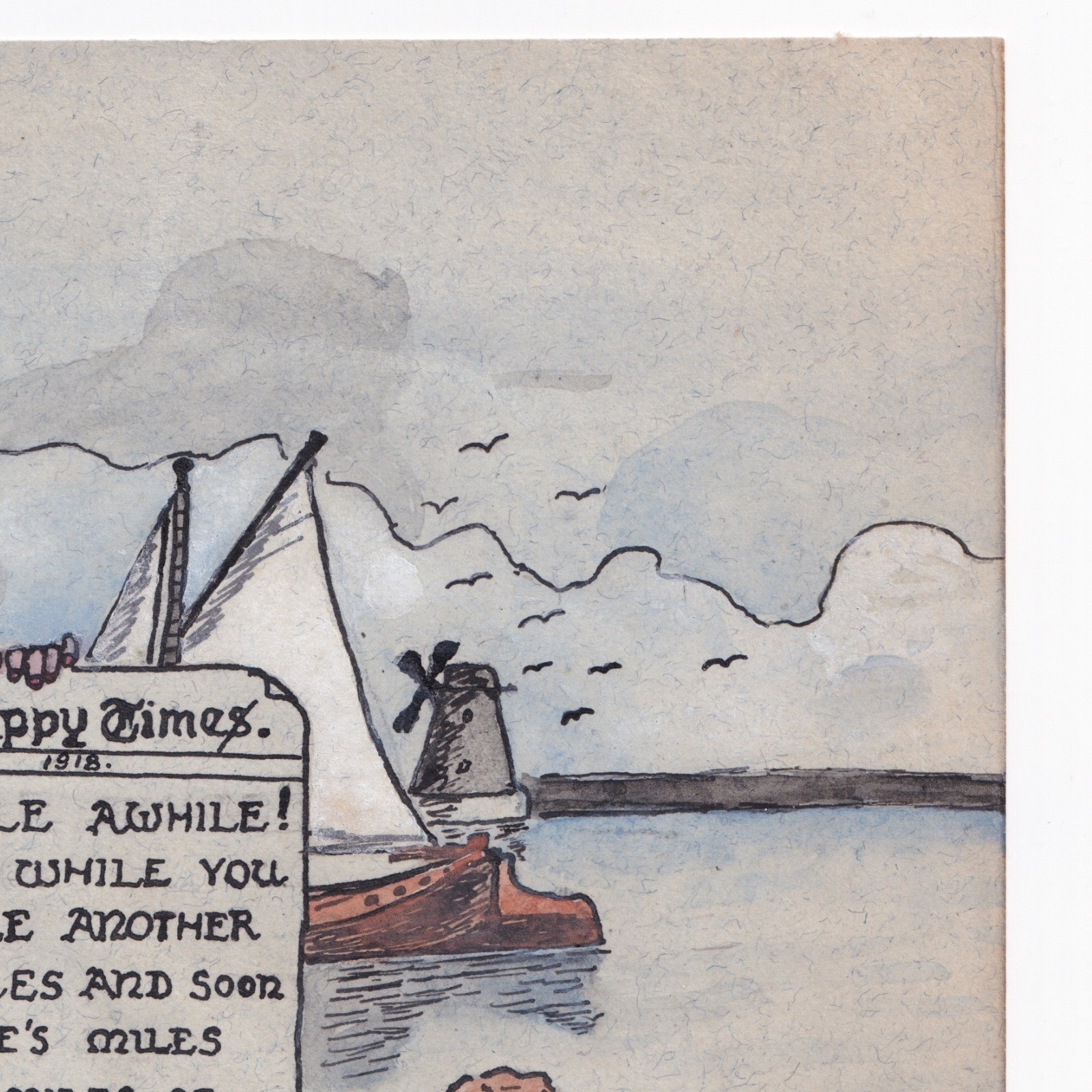 Ephemera: Old Illustration, Happy Times 1918, Smile Awhile, Cartoon of a Dutch-Style Man: catalogue image 5