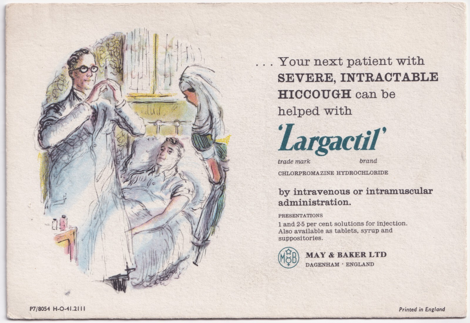 Ephemera: Vintage Pharmaceutical Blotter Card: Largactil. May & Baker Ltd.: catalogue image 1