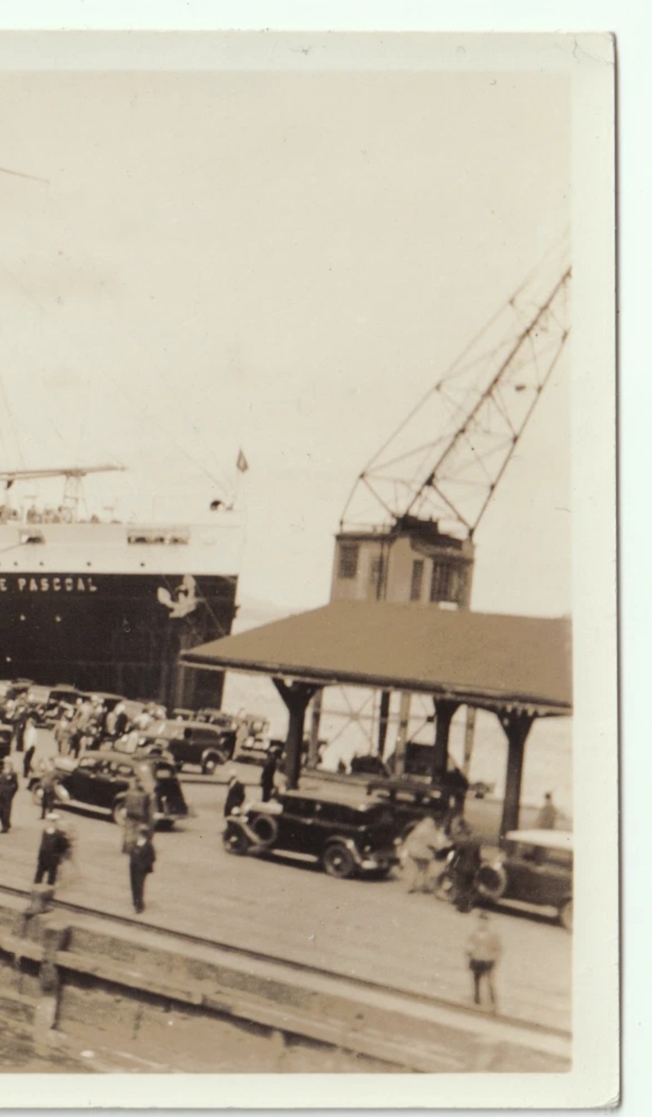 Photograph: Old Photograph, Dock Scene with Ship Monte Pascoal and Period Automobiles.: catalogue image 6