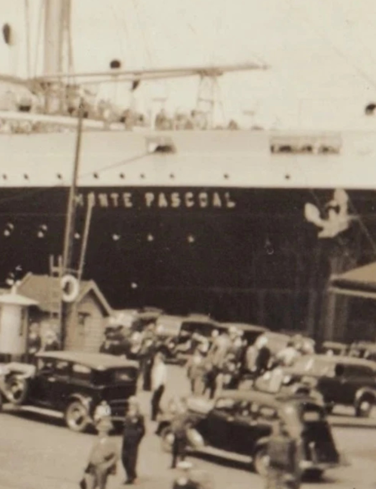 Photograph: Old Photograph, Dock Scene with Ship Monte Pascoal and Period Automobiles.: catalogue image 8