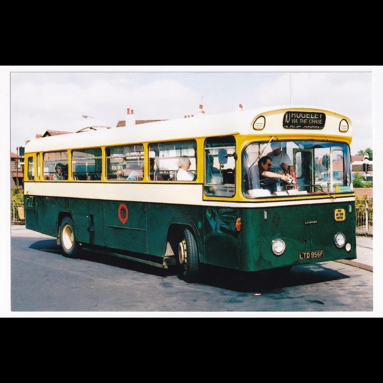 Photograph: Photograph: Vintage LEOPARD Bus or Coach, Reg LTD 956F. Rugeley Via The Chase.: catalogue image 1