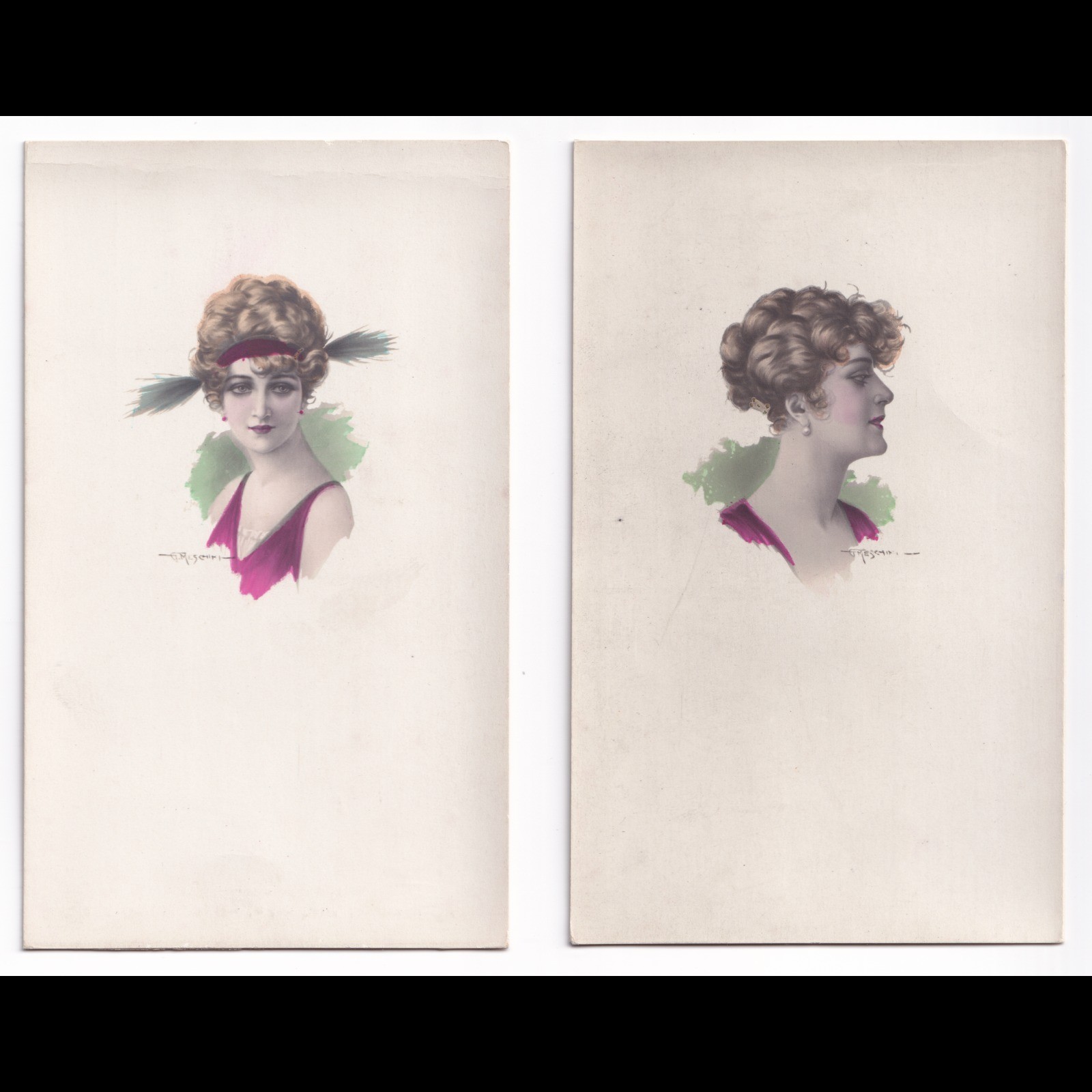 Postcard: Postcards X 2: Stylized Female Portraits, G. Meschini.: catalogue image 1