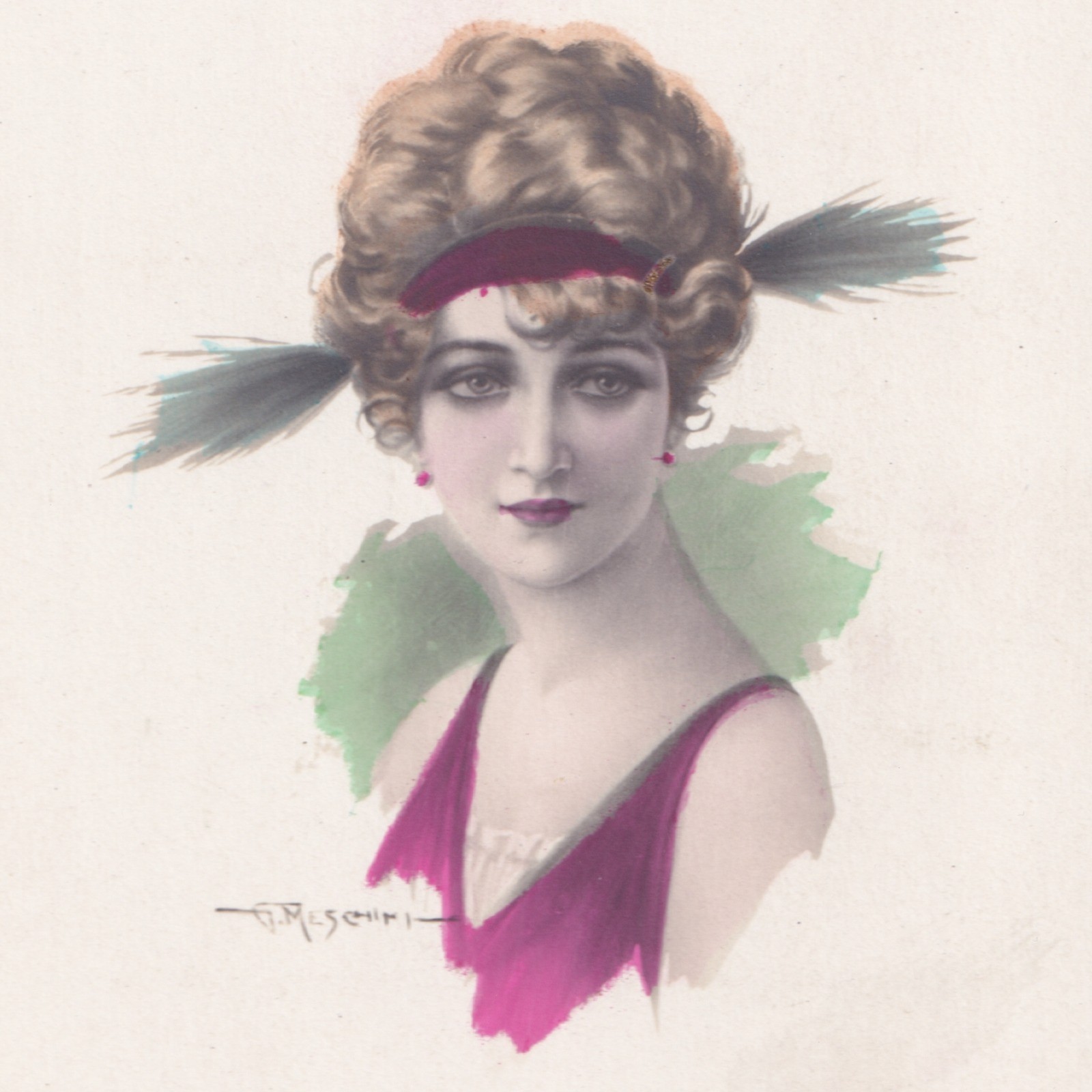Postcard: Postcards X 2: Stylized Female Portraits, G. Meschini.: catalogue image 2