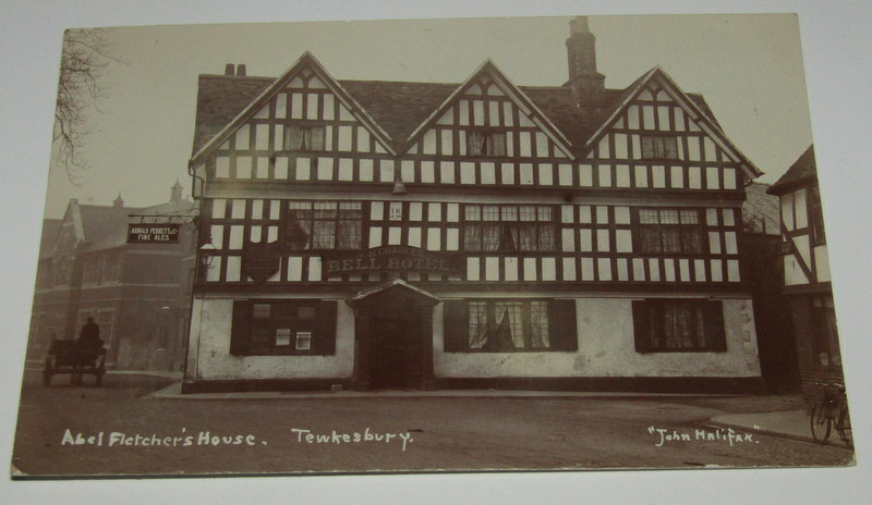 Postcard: Old Postcard ABEL FLETCHER'S HOUSE TEWKESBURY. Bell Hotel, Early Real Photograph: catalogue image 1