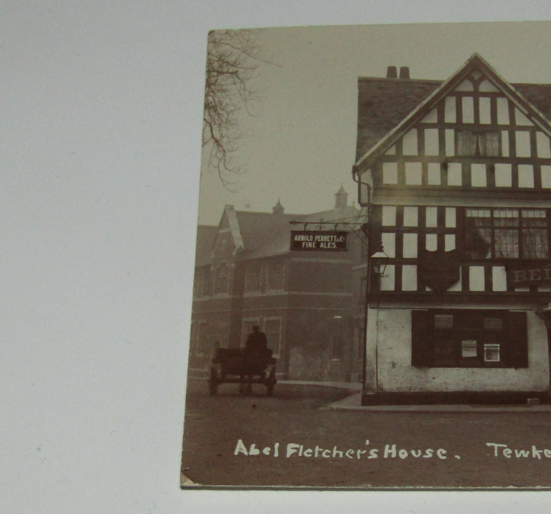 Postcard: Old Postcard ABEL FLETCHER'S HOUSE TEWKESBURY. Bell Hotel, Early Real Photograph: catalogue image 2