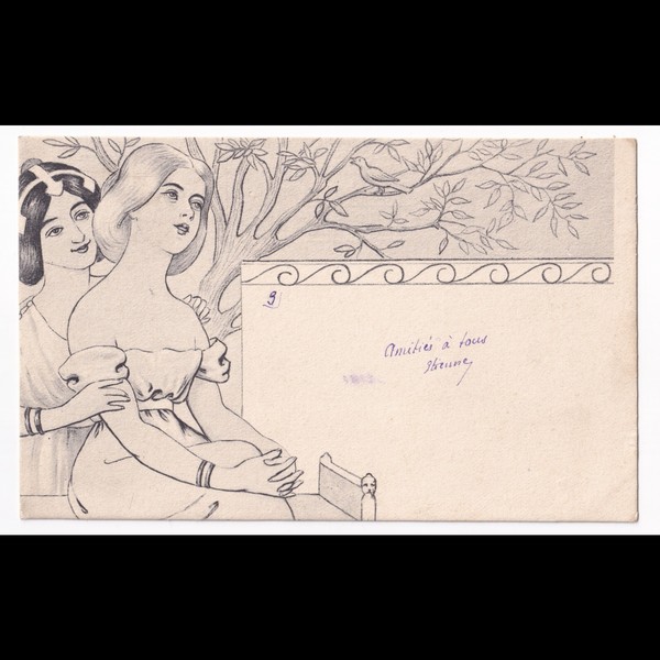 Postcard: Postcard: Art Nouveau, Two Women Watching A Bird in the Tree.: catalogue image 1