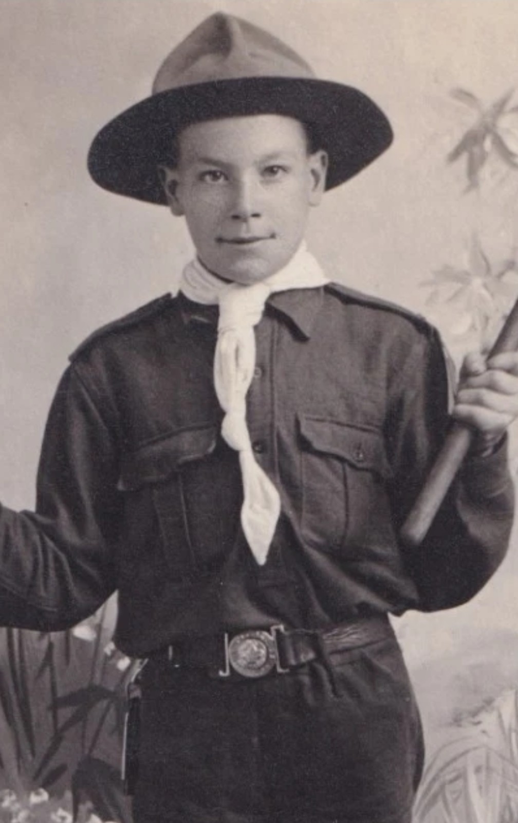Postcard: Postcard: Boy Scout in Uniform Holding Flag and Staff. Real Photograph.: catalogue image 2