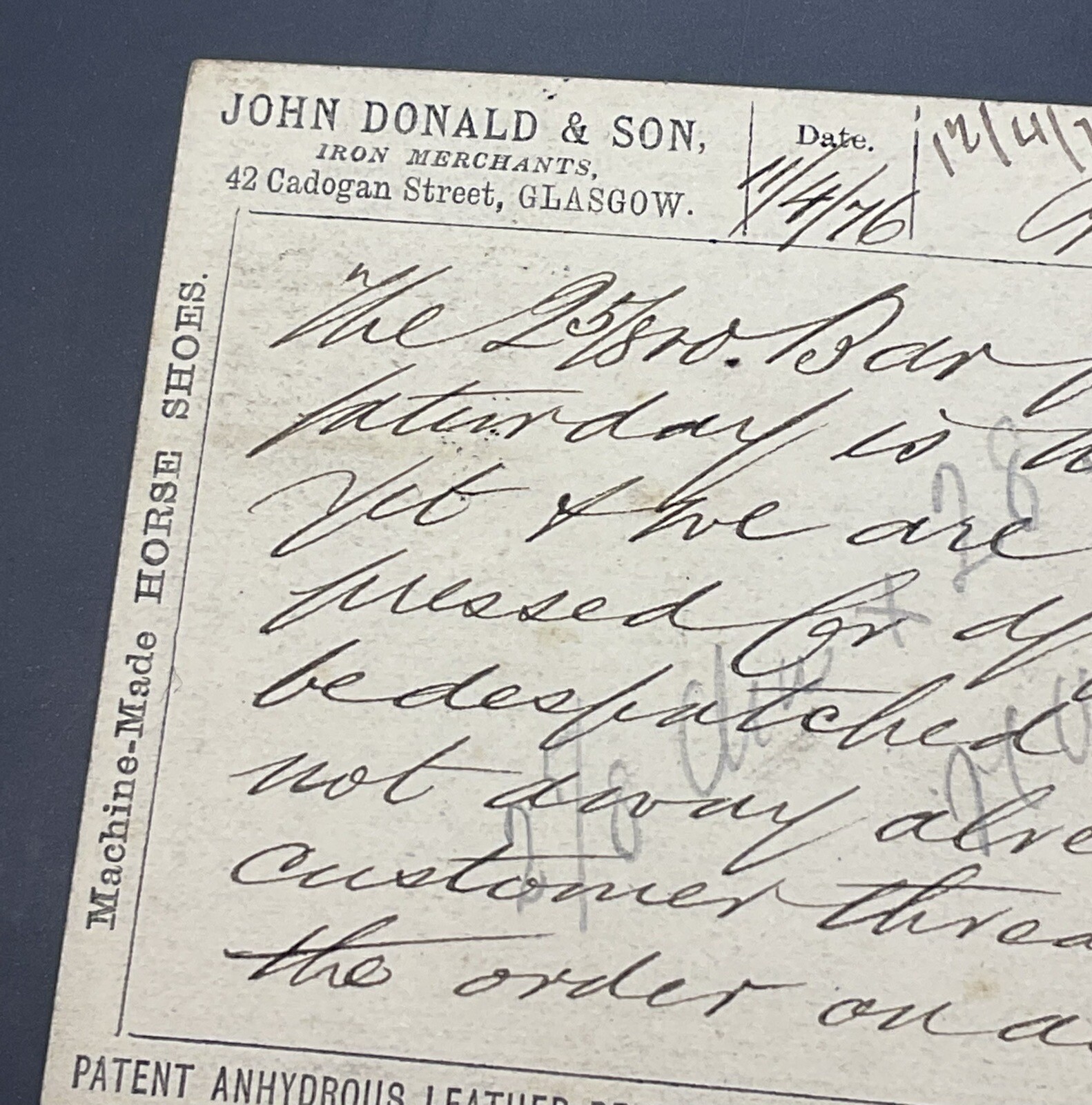 Postcard: Postcard, John Donald & Son, Iron Merchants, Cadogan Street, Glasgow, 1876: catalogue image 6