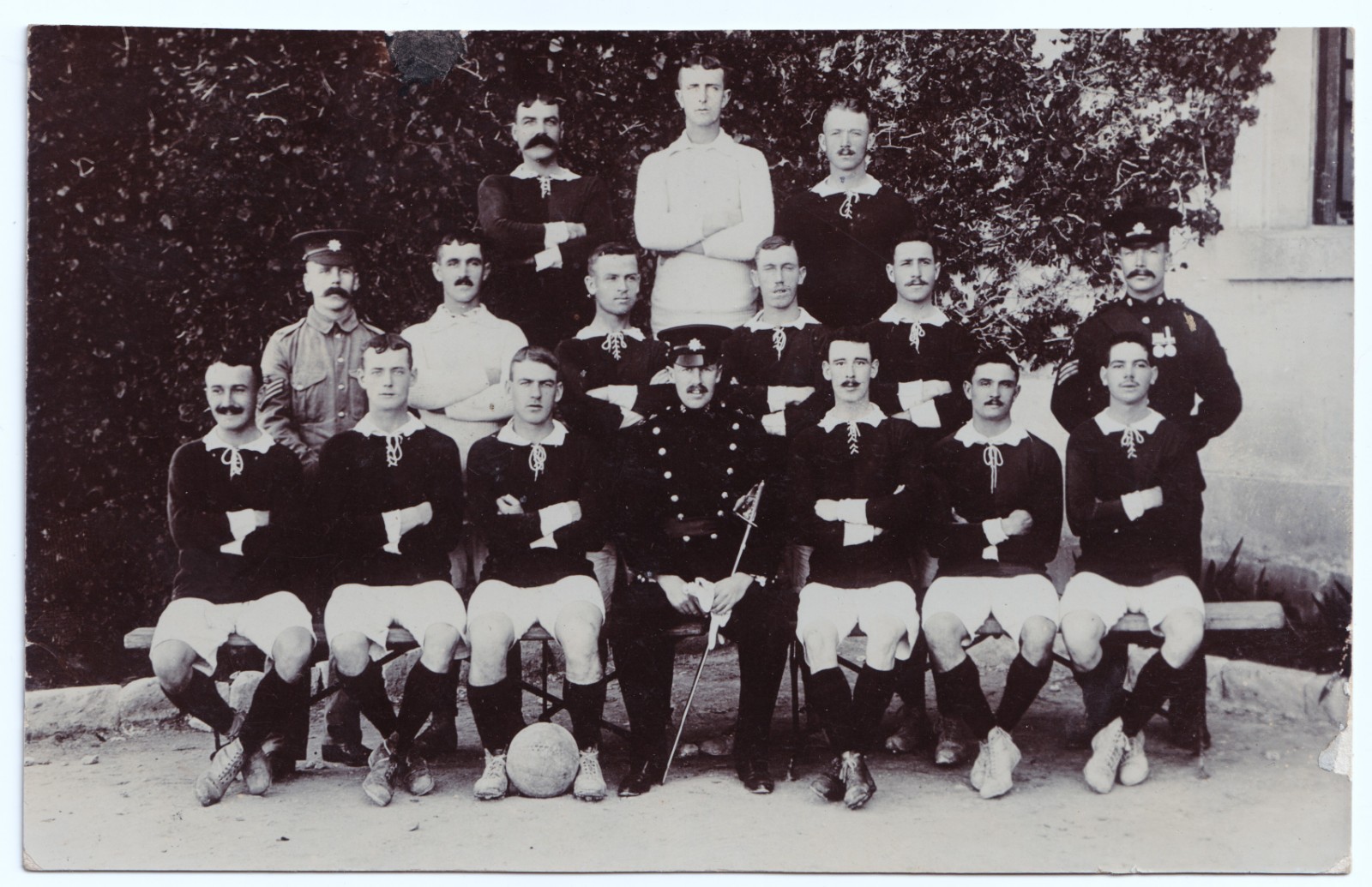 Postcard: Postcard: Military / Army Football Team and Soldiers in Uniform, Real Photograph: catalogue image 1