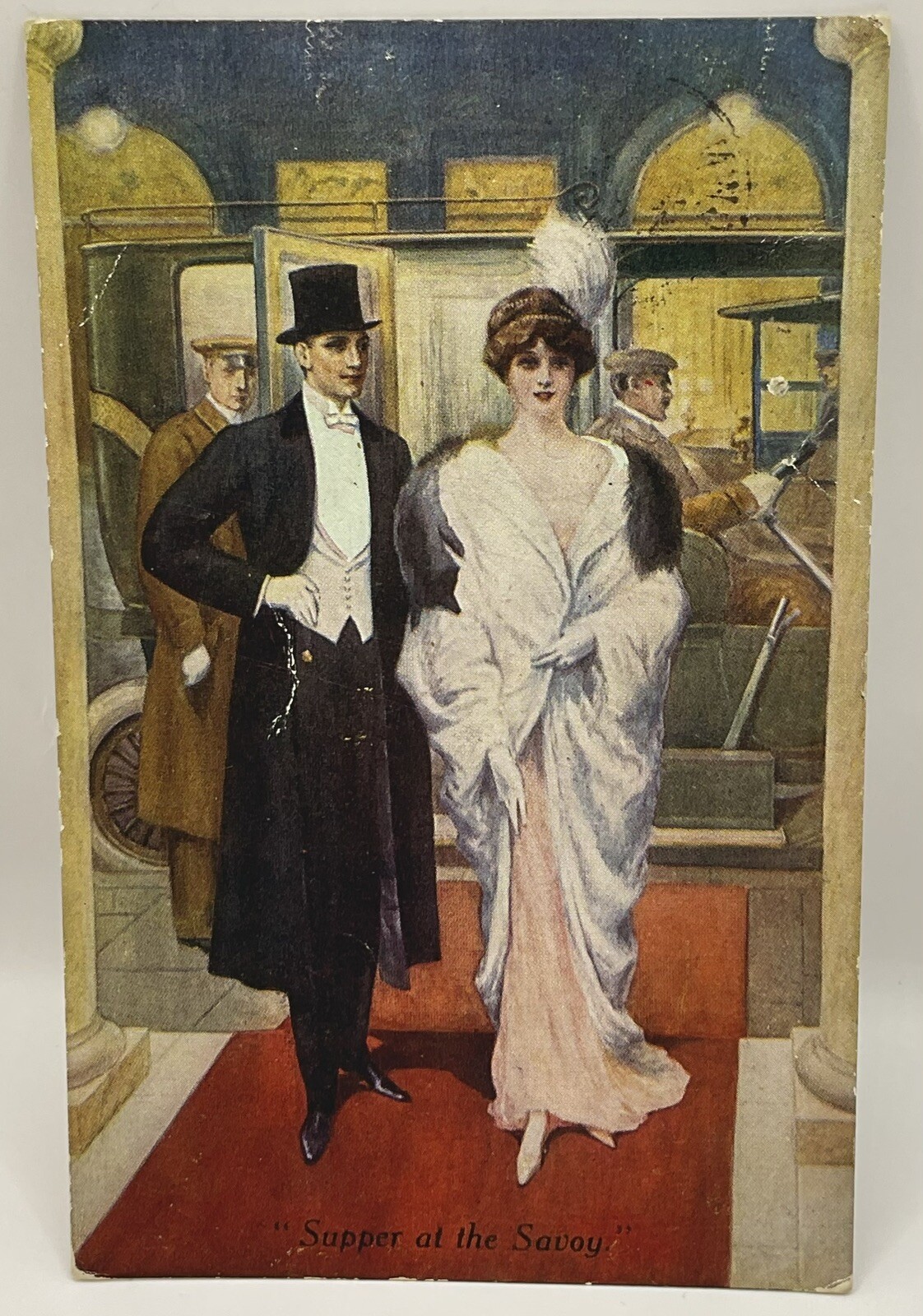 Postcard: Postcard, Supper At The Savoy, Elegantly Dressed Woman And Man On Red Carpet: catalogue image 1