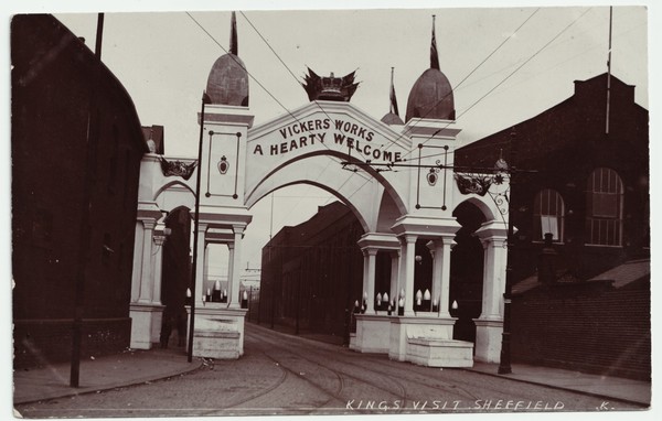 Postcard: Postcard, Vickers Works Arch, Sheffield, Kings Visit. Real Photograph.: catalogue image 1